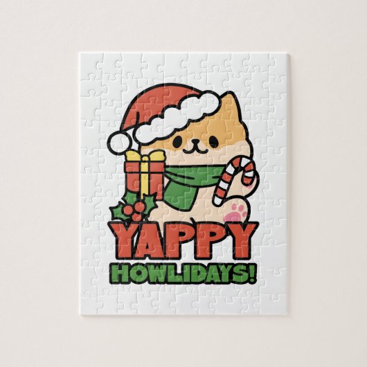 Yappy Howlidays – かわいいクリスマス犬の漫画 ジグソーパズル (縦)