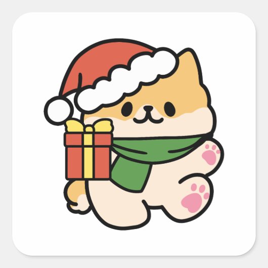 Yappy Howlidays – かわいいクリスマス犬の漫画 スクエアシール (正面)