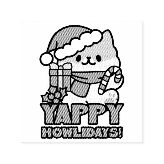 Yappy Howlidays – かわいいクリスマス犬の漫画 セルフインキングスタンプ (デザイン)