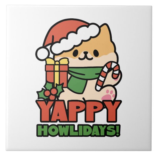 Yappy Howlidays – かわいいクリスマス犬の漫画 タイル (正面)