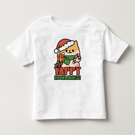 Yappy Howlidays – かわいいクリスマス犬の漫画 トドラーTシャツ (正面)