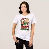 Yappy Howlidays – かわいいクリスマス犬の漫画 トライブレンドTシャツ (正面全面)