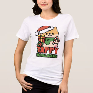 Yappy Howlidays – かわいいクリスマス犬の漫画 トライブレンドTシャツ
