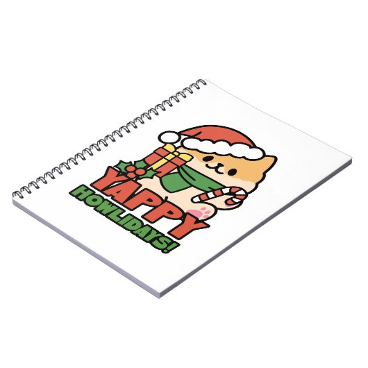 Yappy Howlidays – かわいいクリスマス犬の漫画 ノートブック (左側)