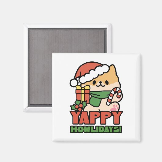 Yappy Howlidays – かわいいクリスマス犬の漫画 マグネット (正面/裏面)