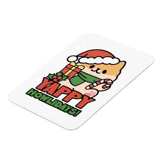 Yappy Howlidays – かわいいクリスマス犬の漫画 マグネット (左側)