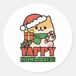 Yappy Howlidays – かわいいクリスマス犬の漫画 ラウンドシール