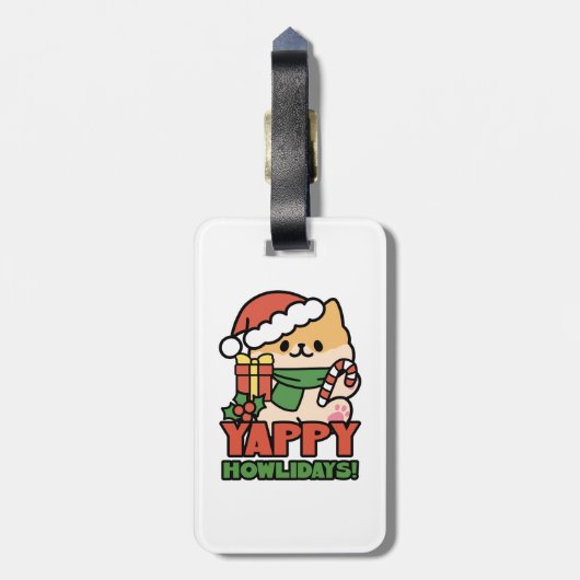 Yappy Howlidays – かわいいクリスマス犬の漫画 ラゲッジタグ (裏面縦)