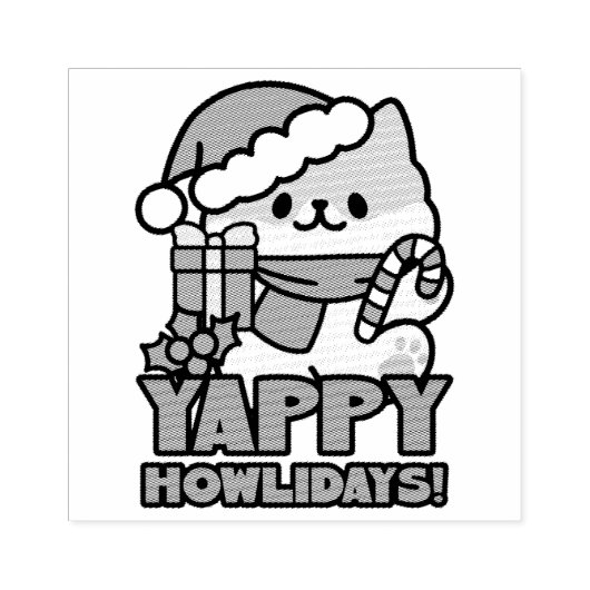 Yappy Howlidays – かわいいクリスマス犬の漫画 ラバースタンプ (インプリント)