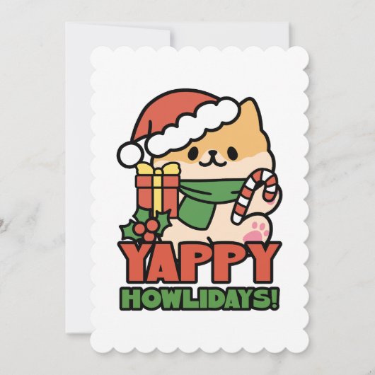Yappy Howlidays – かわいいクリスマス犬の漫画 招待状 (正面)