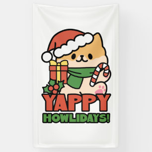 Yappy Howlidays – かわいいクリスマス犬の漫画 横断幕