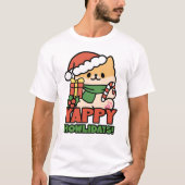 Yappy Howlidays – かわいいクリスマス犬の漫画 Tシャツ (正面)