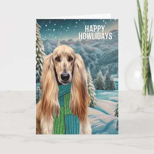 Yappy Howlidays Afghan Hound Dog in Winter Scarf シーズンカード (正面)