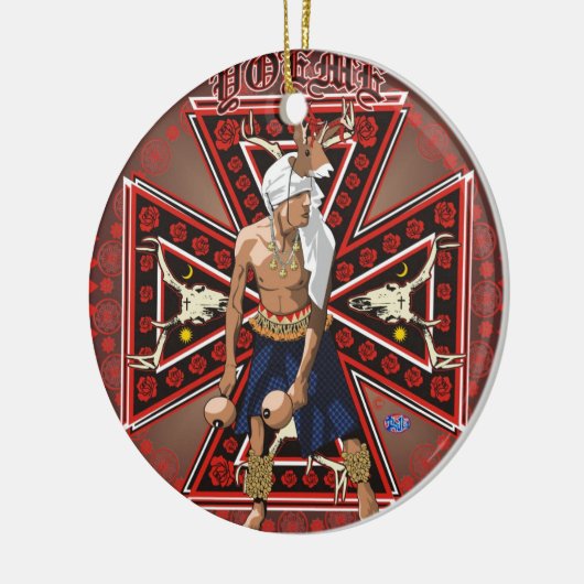 yaquiのシカのダンサーの円形のオーナメント セラミックオーナメント (左)