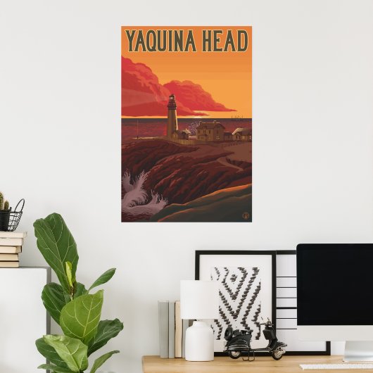 Yaquina Head Lighthouse, Oregon - Travel Poster ポスター (ホームオフィス)