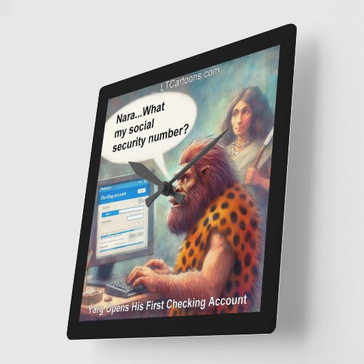 Yarg’s First Login: Banking Like a Caveman スクエア壁時計 (傾斜)