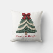 Yarn Faux Embroidery Christmas Tree Merry Bright クッション (正面)