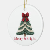 Yarn Faux Embroidery Christmas Tree Merry Bright セラミックオーナメント (左)