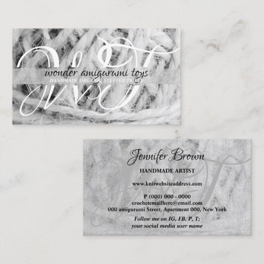 Yarn handmade crochet amigurumi knit black white 名刺 (正面/裏面)