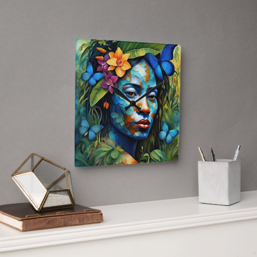 "Yarumi"蘭の精神 – アマゾニアの女性 スクエア壁時計 (オフィス)