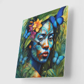 "Yarumi"蘭の精神 – アマゾニアの女性 スクエア壁時計 (傾斜)