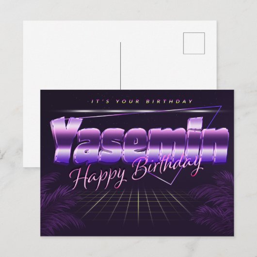 Yasemin Name Vorname lila Postkarte Geburtstag ポストカード (正面/裏面)