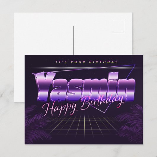 Yasmin Name Vorname lila Postkarte Geburtstag ポストカード (正面/裏面)