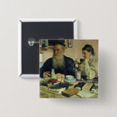 Yasnaya Polyanaの彼の妻を持つレフ・トルストイ 缶バッジ (正面&裏面)