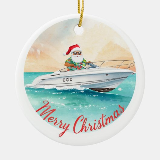 Yatch Merry Christmas Santa Sailing on a Yacht セラミックオーナメント (正面)