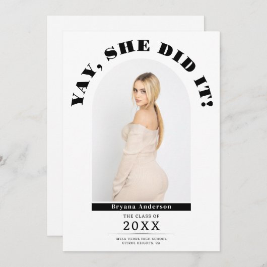 Yay卒業生モダンの写真発表 招待状 (正面/裏面)