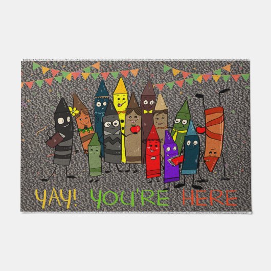 Yay You're Here Doormat, Cute Crayons  ドアマット (正面)