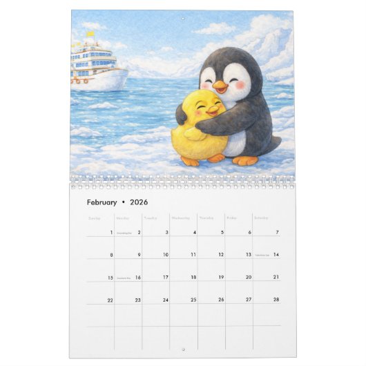 Yaya and Penguin カレンダー (2月 2026)