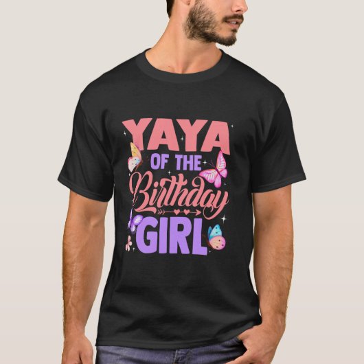 Yaya Of The Birthday Girl Butterfly Party Matching Tシャツ (正面)