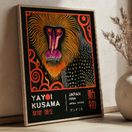Yayoi Kusama Monkey Illustration Retro Exhibition ポスター