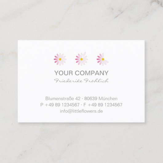 ♥ YBee *小さな花*ピンクのデイジーモダン. 名刺 (正面)