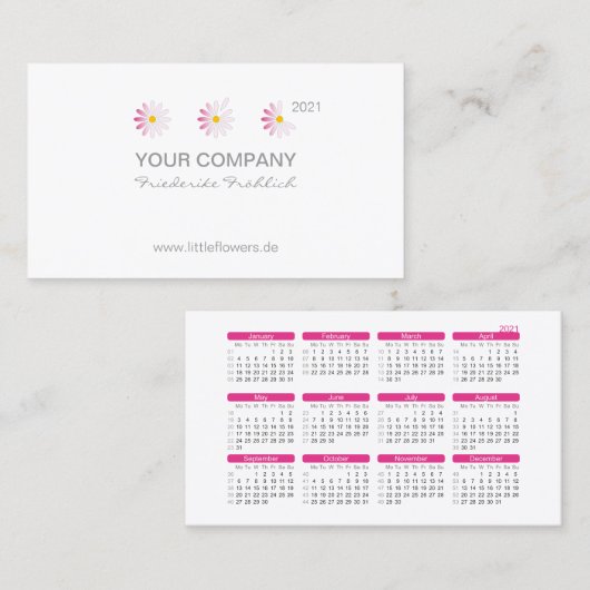 ♥ yBee *小さな花*ミニカレンダー2021. 名刺 (正面/裏面)