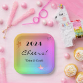 YEARの編集、応援グラデーション虹7インチ正方形 ペーパープレート (パーティー)