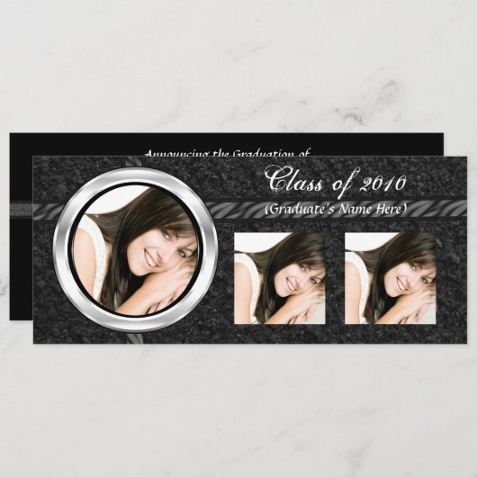 Year~の黒い卒業の発表、3つの写真 招待状 (正面/裏面)