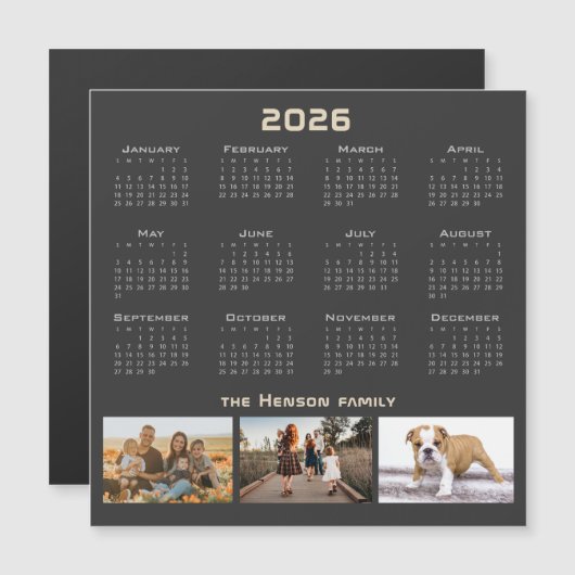 Year 2026 Calendar 3 Family Photo Collage  (正面/裏面)