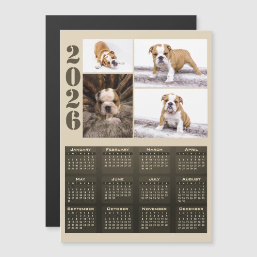 Year 2026 Calendar Dog Pet 4 Photo Collage Magnet (正面/裏面)