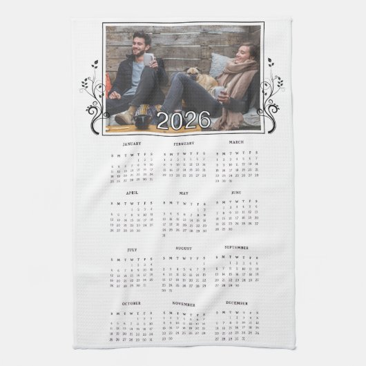 Year 2026 Photo Calendar with Foliage  キッチンタオル (縦)