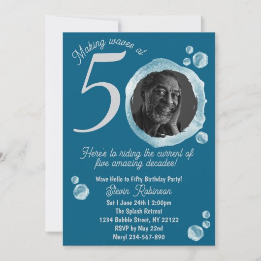 Year Fifty Water Bubbles Birthday Party Invitation 招待状 (正面)