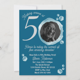 Year Fifty Water Bubbles Birthday Party Invitation 招待状