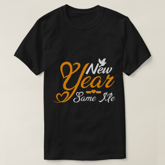 "Year" Golden Script Heart Typography Tシャツ (デザイン正面)