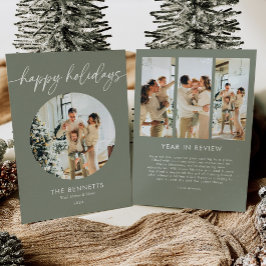 Year In Reviewミニマルハッピーホリデーズラウンドフォト シーズンカード