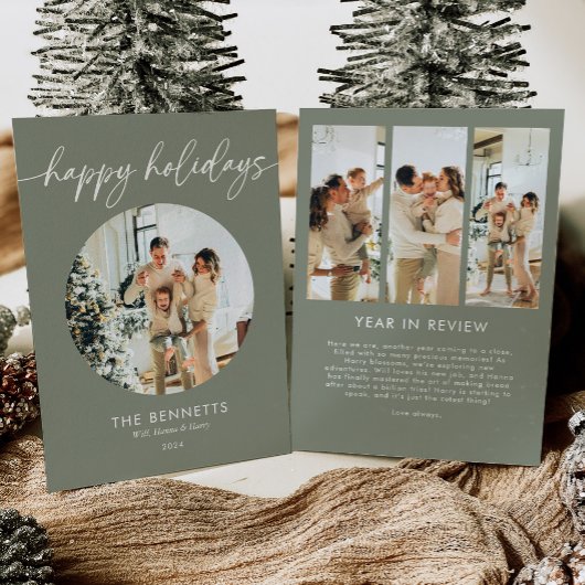 Year In Reviewミニマルハッピーホリデーズラウンドフォト シーズンカード