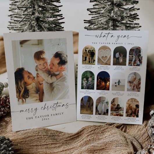 Year In Review家族モダン写真クリスマスカード 招待状
