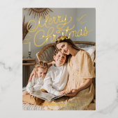 Year in Review家族12写真コラージュのクリスマス 箔シーズンカード (正面)