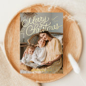 Year in Review家族12写真コラージュのクリスマス 箔シーズンカード