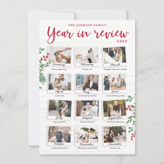 Year in Review Christmas Card Monthly Photos 招待状 (正面)